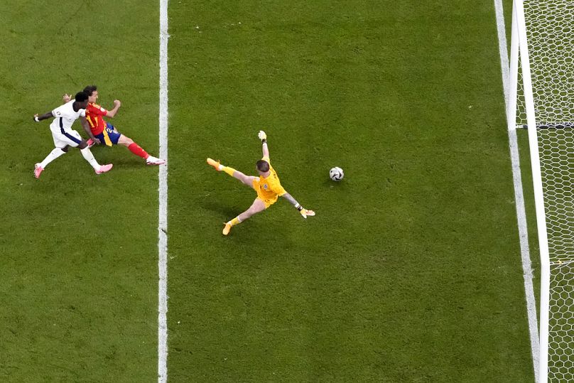 Mikel Oyarzabal scores the winner for Spain against England in the Euro 2024 final in Berlin