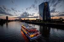 A party boat passes the European Central Bank in Frankfurt