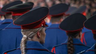 Members of the police forces march during a parade marking the 32nd anniversary of the Republika Srpska, in the Bosnian town of Banja Luka, 9 January 2024