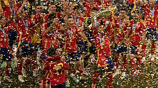 Spain players celebrate winning Euro 2024 in the Berlin final against England