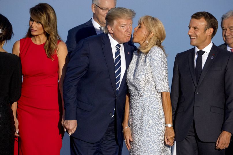 A Trump és a Macron házaspár a G7 csoport 2019-es találkozóján, Biarritz, Franciaország