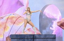 Taylor Swift performs at San Siro stadium in Milan, Italy, for her Eras Tour concert, Saturday, July 13, 2024. 