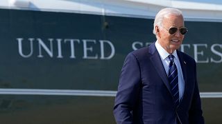President Joe Biden walks to board Air Force One at Andrews Air Force Base, Maryland.