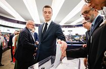 Jordan Bardella votes in a secret ballot for the European Parliament vice-presidents, Tuesday 16 July 2024
