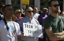 A Tech Stands Up rally in 2017: employees rallied together to call on their companies and CEOs to stand with their workers against injustice and hate. 
