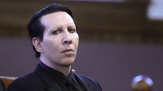 Marilyn Manson in court after being charged with two misdemeanour counts of simple assault, Sept. 18, 2023, in Laconia, New Hampshire