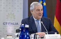 Italy's Foreign Minister Antonio Tajani speaks while meeting with members of the G7 on 11 July during the NATO summit in Washington ahead of the G7 trade meeting