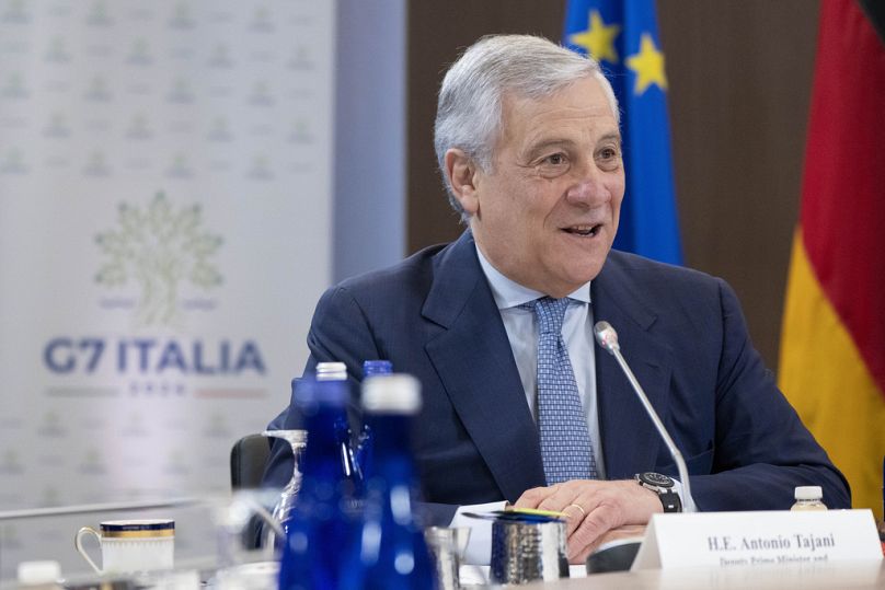 Italy's Foreign Minister Antonio Tajani speaks while meeting with members of the G7, Thursday July 11, 2024, during the NATO summit in Washington.