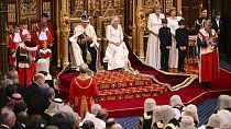 Britain's King Charles III, center left, next to Queen Camilla at the State Opening of Parliament at the Houses of Parliament, in London, on Nov. 7, 2023.