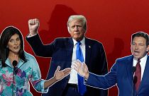 ران دسانتیس، دونالد ترامپ و نیکی هیلی در دومین روز کنوانسیون جمهوری‌خواهان، ۱۶ ژوئیه ۲۰۲۴