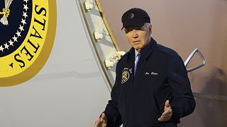 US President Joe Biden walks down the steps of Air Force One at Dover Air Force Base in Delaware, 17 July 2024