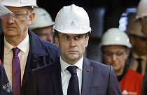 French President Emmanuel Macron visits the Aluminium Dunkerque factory in Dunkirk, northern France, Friday, May 12, 2023.