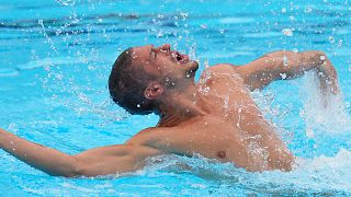 Italy's Giorgio Minisini competes during men's solo free final event at the European Aquatics Championships in Belgrade, Serbia, Thursday, June 13, 2024