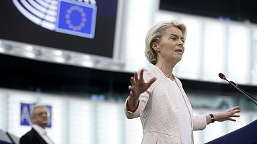 La Presidenta de la Comisión Europea, Ursula von der Leyen, se dirige al Pleno del Parlamento Europeo en Estrasburgo, el 18 de julio de 2024. La Presidenta de la Comisión Europea, Ursula von der Leyen, se dirige al Pleno del Parlamento Europeo en Estrasburgo, el 18 de julio de 2024.