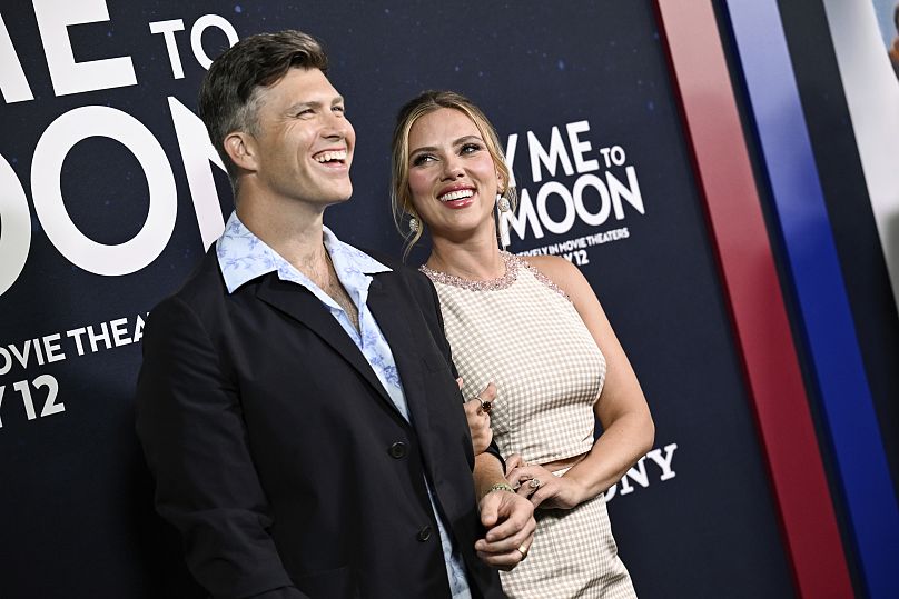 Scarlett Johansson ve eşi Colin Jost, "Fly me to the Moon" film prömiyerinde, New York, 8 Temmuz 2024.