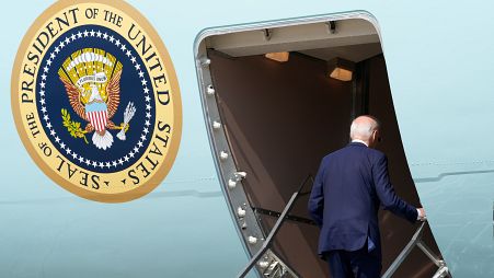 President Joe Biden boards Air Force One at Andrews Air Force Base, Maryland.