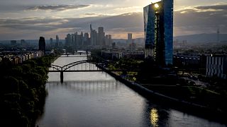 The sun sets over the European Central Bank in Frankfurt