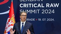 Serbien Präsident Vucic bei der Pressekonferenz zum Lithium-Deal mit der EU