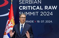 Serbien Präsident Vucic bei der Pressekonferenz zum Lithium-Deal mit der EU