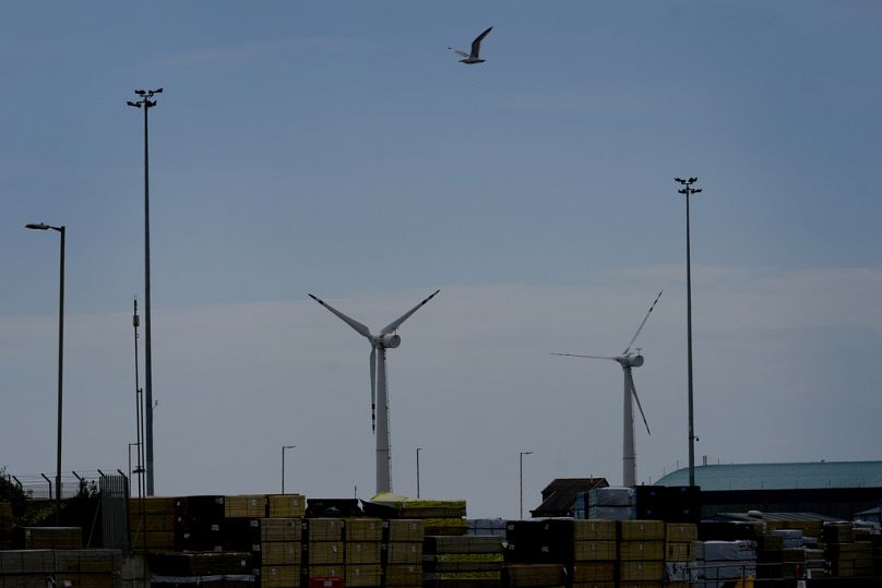 Wind turbines in Shoreham Port, East Sussex, June 2024