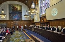 The Judges enter the International Court of Justice, or World Court, in The Hague, Netherlands.
