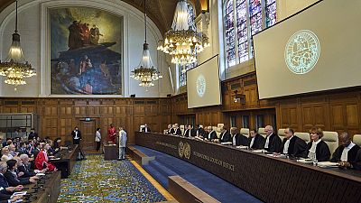 The Judges enter the International Court of Justice, or World Court, in The Hague, Netherlands.