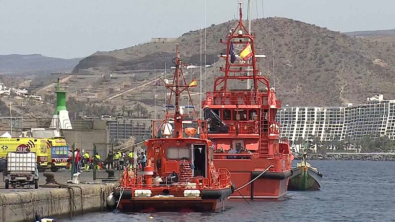 Rescue vessels docked at the port of Arguineguín on Gran Canaria, July 19, 2024