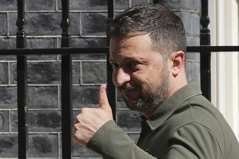 Ukraine's President Volodymyr Zelenskyy leaves Downing Street after meeting with Britain's Prime Minister Keir Starmer in London, July 19, 2024