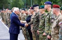 Josep Borrell meeting troops at Latvia's Camp Ādaži Military Base near Rīga.
