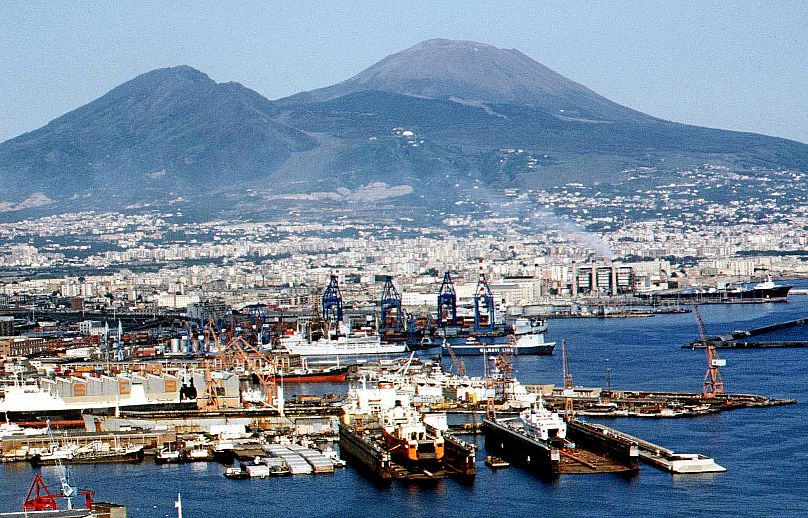 Mt. Vesuvius volcano seen from the bay of Naples