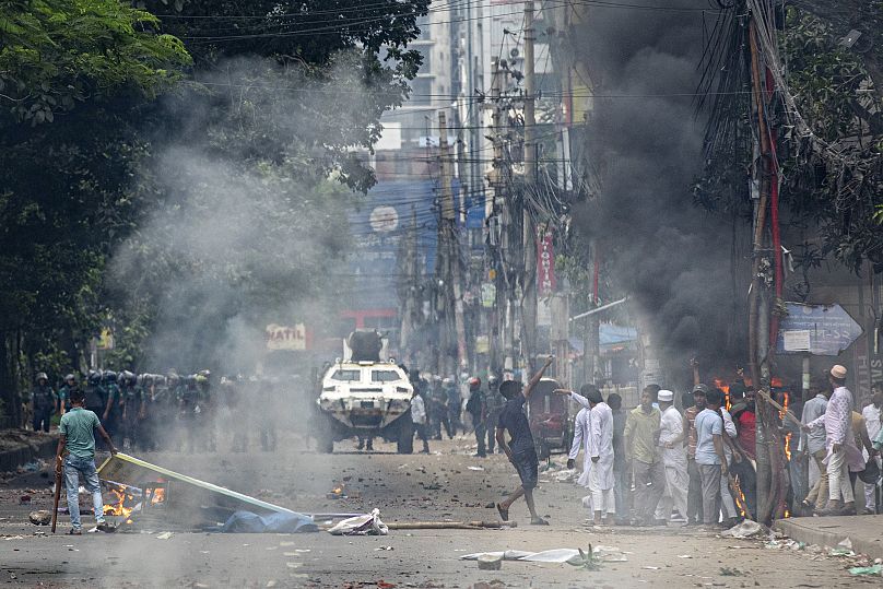 Students clash with police at a University Campus in Dhaka, Bangladesh.