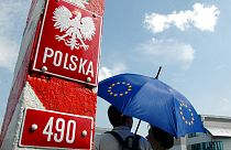 رمز الاتحاد الأوروبي في مدينة سلوبيتسه البولندية على الحدود مع ألمانيا