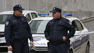 Police officers near the site of shooting in Zagreb, 12 October 2020, FILE