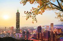 The evening skyline over Taipei, Taiwan.