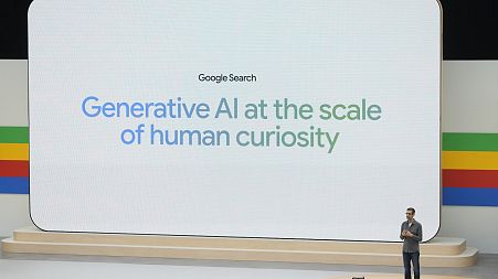 Alphabet CEO Sundar Pichai speaks at a Google I/O event in California in May 2024