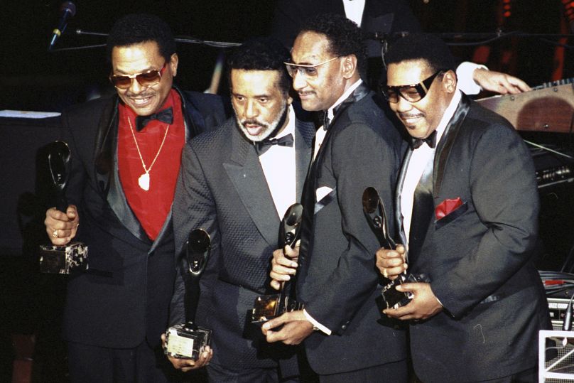 The Four Tops, from left, Renaldo "Obie" Benson; Levi Stubbs; Abdul "Duke" Fakir; and Lawrence Payton appear in NY for their induction into the Rock and Roll Hall of Fame