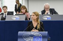 Aurore Lalucq addresses the European Parliament in 2023