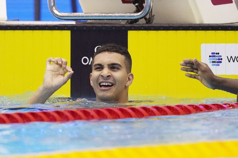 Yazan Al Bawwab after the men's 100m freestyle heats at the World Swimming Championships in Fukuoka, Japan, July 26, 2023