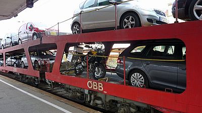 A car carrying train in Europe