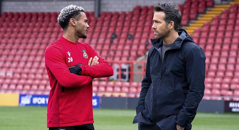 Football player, Dior Angus (L) and Ryan Reynolds in a scene from the docuseries 'Welcome to Wrexham'