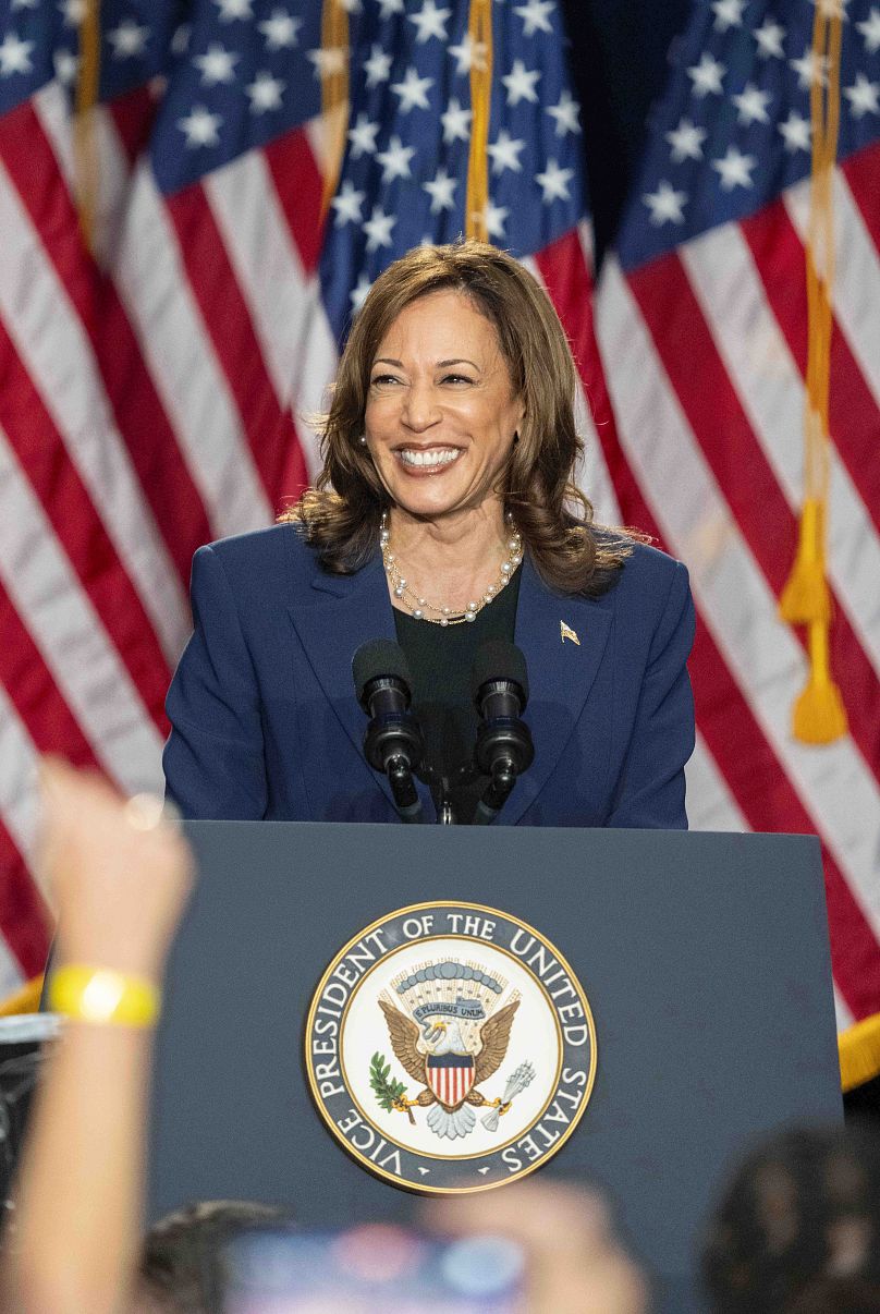 A vice-presidente Kamala Harris durante um evento na West Allis Central High School - Terça-feira, 23 de julho de 2024