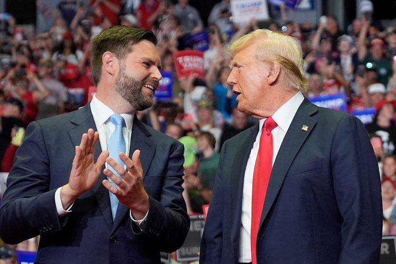 Trump with JD Vance at campaign rally, Saturday, July 20, 2024