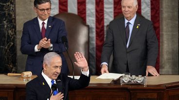 El primer ministro israelí, Benjamin Netanyahu, habla en una reunión conjunta del Congreso en el Capitolio de Washington, el miércoles 24 de julio de 2024.