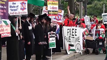 معترضان یهودی مقابل ساختمان کنگره آمریکا