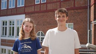 Os alunos Emily e Rasmus em Th. Langs 