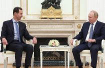 Syrian President Bashar Assad, left, and Russian President Vladimir Putin pose during their meeting in Moscow, Russia, Wednesday, July 24, 2024. 