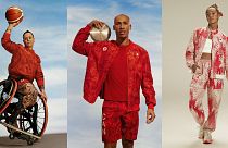 Canadian Olympic athletes, from left, Cindy Ouellet, Damian Warner and Leylah Fernandez, attired in Lululemon kit. 