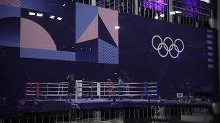 Boksörler, Fransa'nın başkenti Paris'te düzenlenen 2024 Yaz Olimpiyatları'ndaki boks etkinliği öncesinde provalar sırasında ringde görüntülendi, 25 Temmuz 2024.