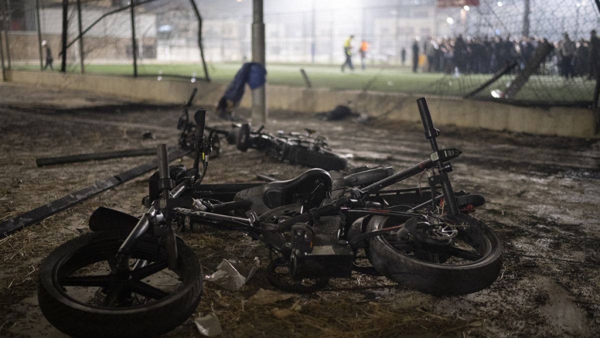 Area hit by a rocket that killed multiple children at a soccer field in Golan Heights, Saturday, July 27, 2024