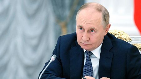 Russian President Vladimir Putin speaks at a meeting with officials of economic development at the Kremlin in Moscow, Russia, Wednesday, July 24, 2024. 